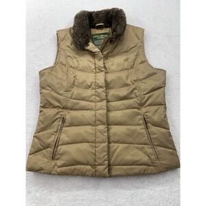 Eddie Bauer Puffer Vest Jacket‎ Womens Medium Brown Goose Down Faux Fur Collar